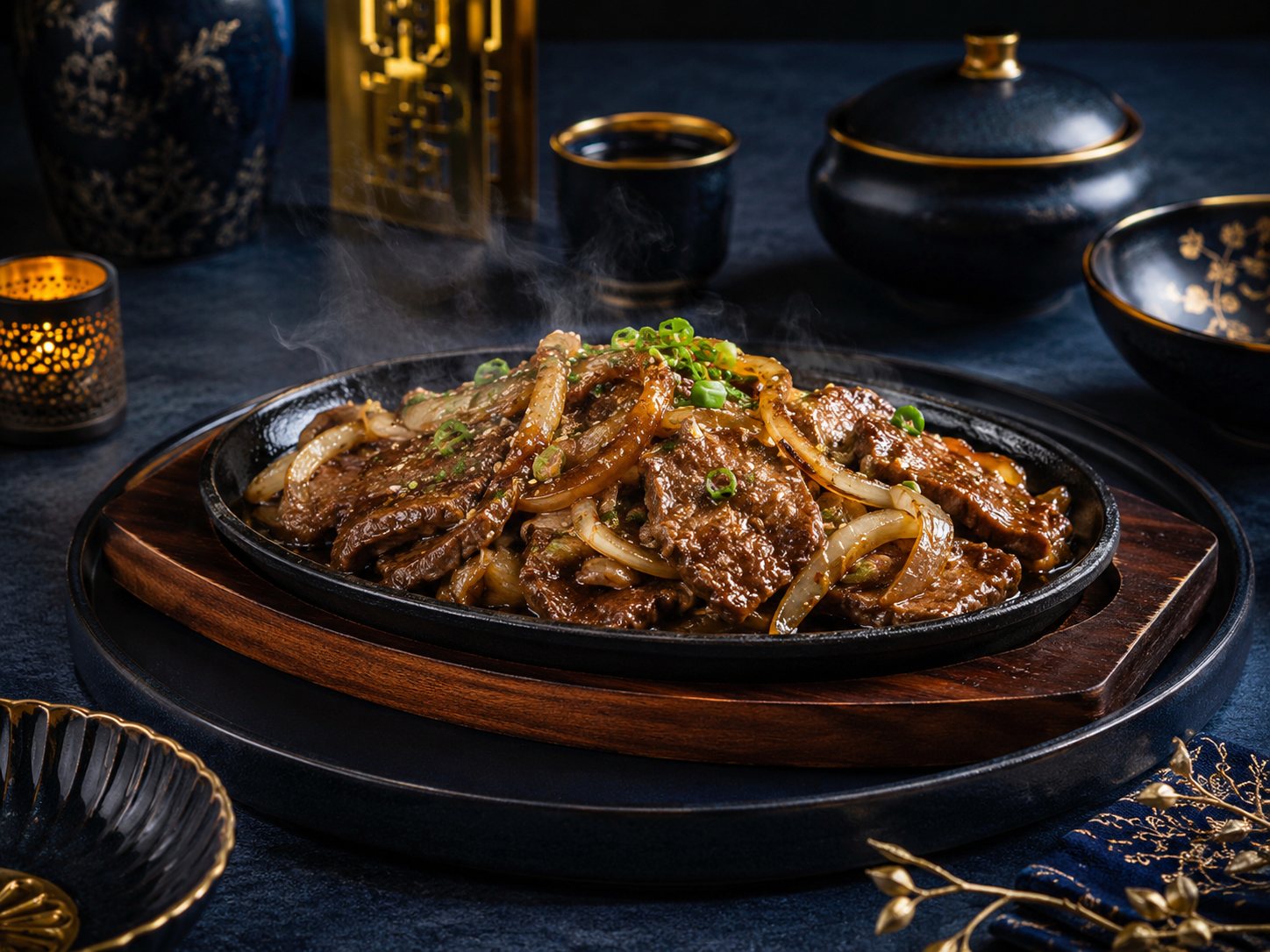 Signature sizzling beef di atas hot plate panas Sizzle Asian Food