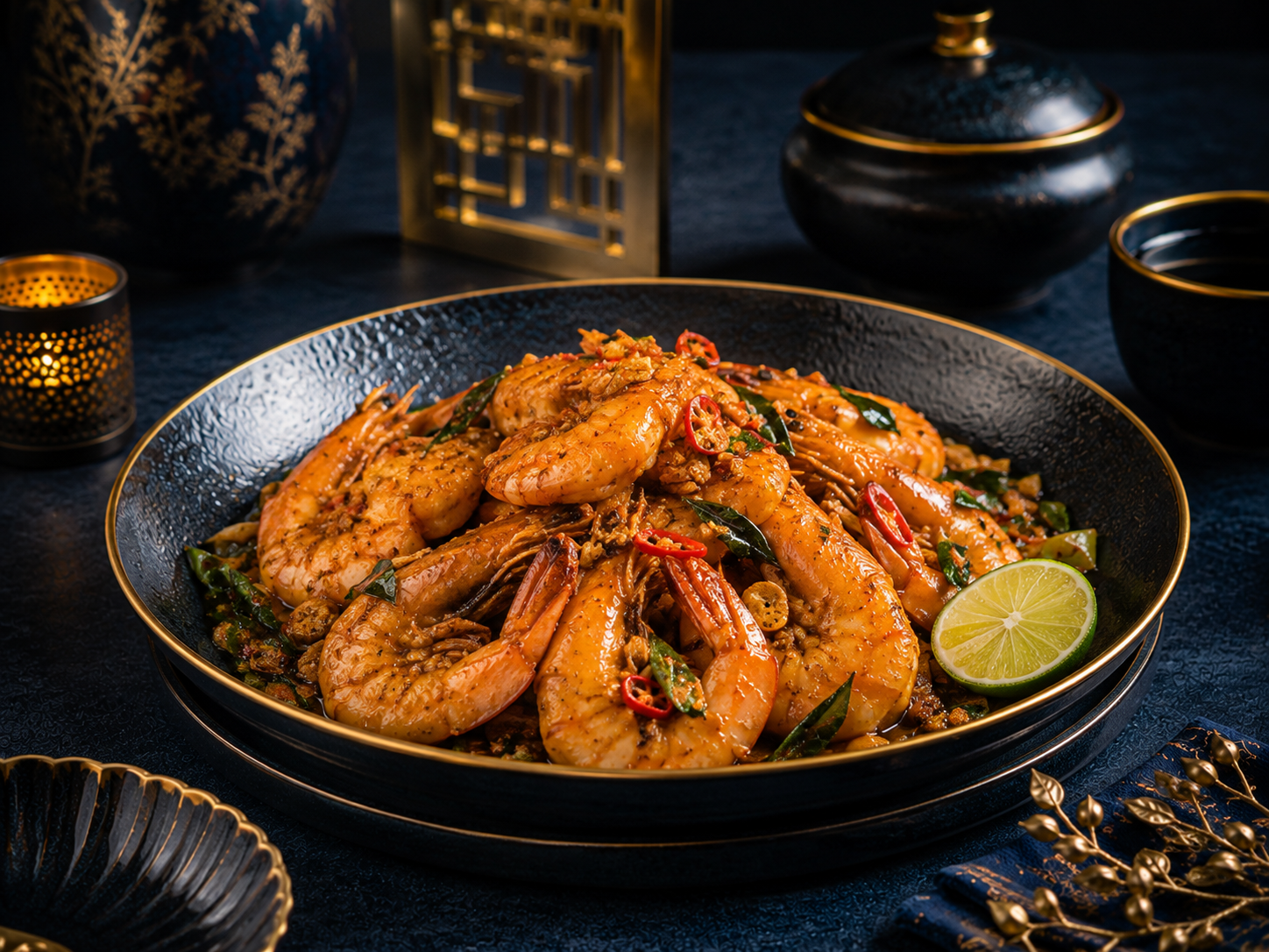 Udang chili butter dengan jeruk nipis dan rempah